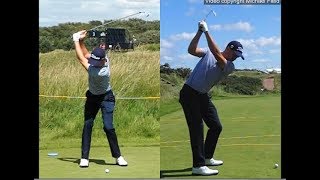 Justin Thomas golf swing  Long Iron faceon amp downtheline July 2017 [upl. by Yevad]